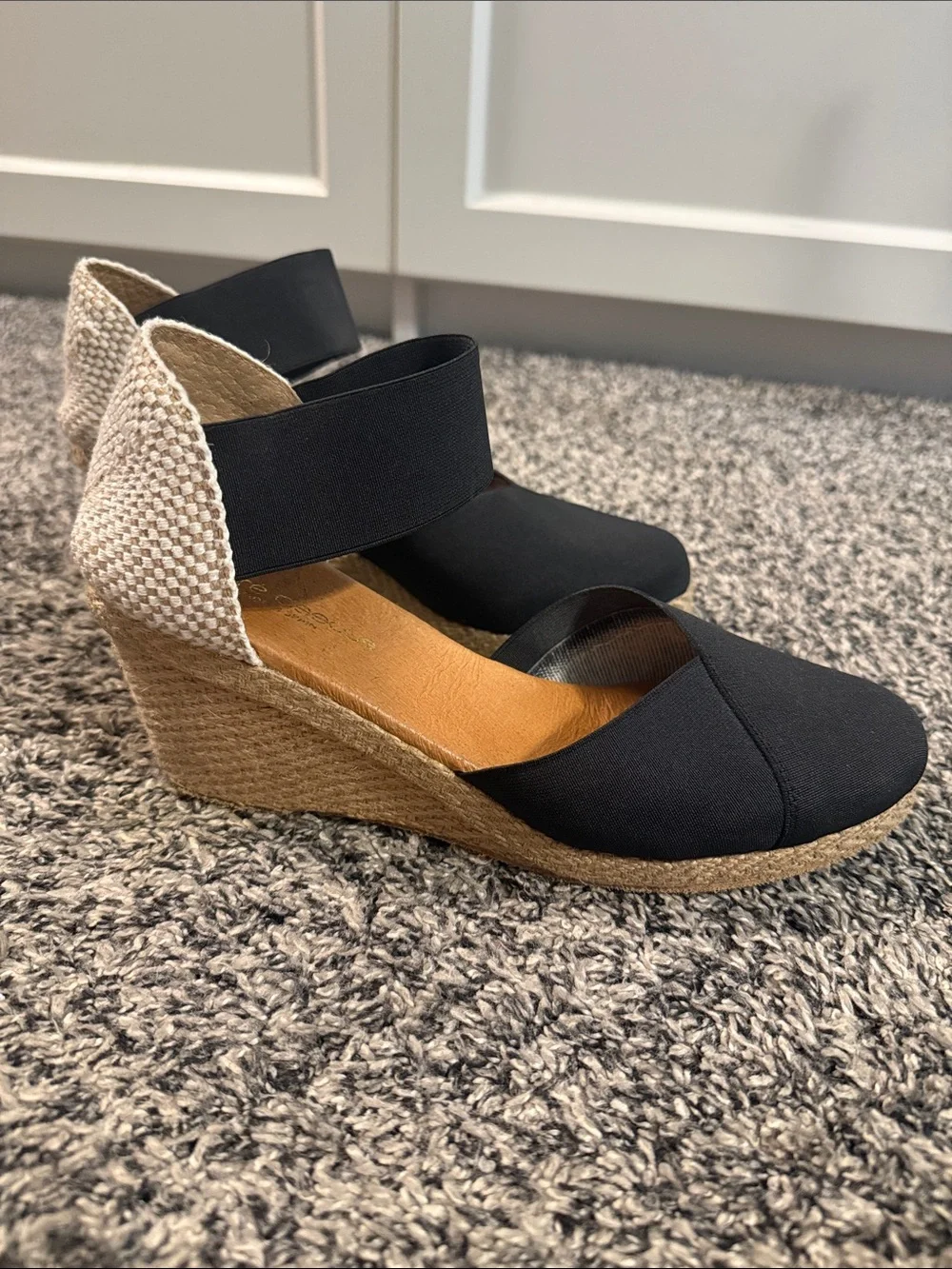 Andre Assous Women’s Black Espadrille Wedge Sandals Made in Spain